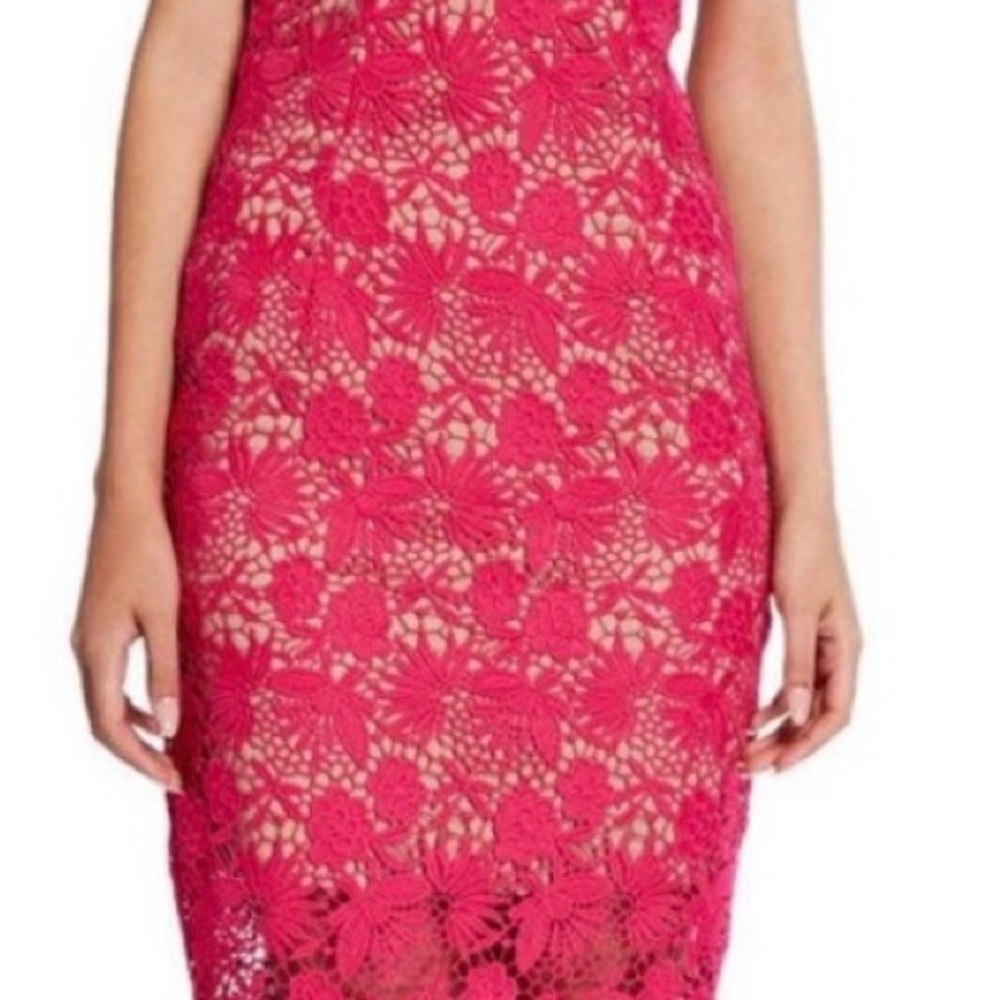 Bardot Strapless Red Floral Lace Dress - Picture 10 of 16